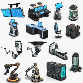3D Sci Fi Props Low Poly collection
